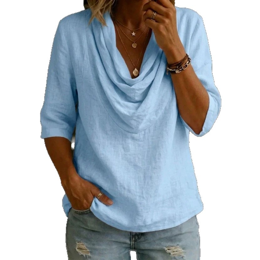 Women's Casual Cowl Neck Loose Solid Color Half Sleeve Top
