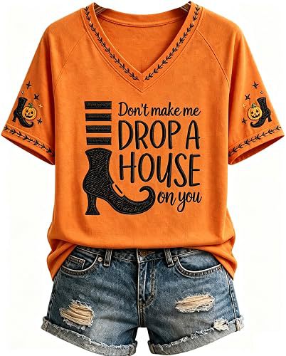 Letter Wizard Print Short Sleeve V-Neck Women's Top