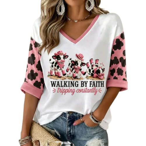 Women's Cow Leopard Print Mid-Sleeve Blouse