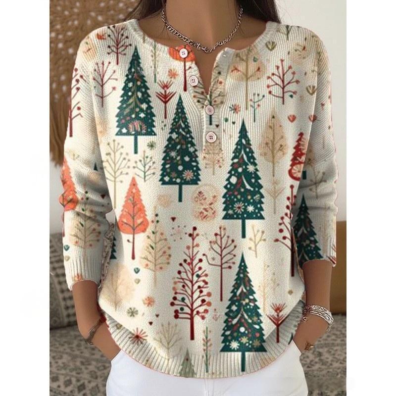 Women's Retro 3D Digital Print Four-Button Stand Collar T-Shirt