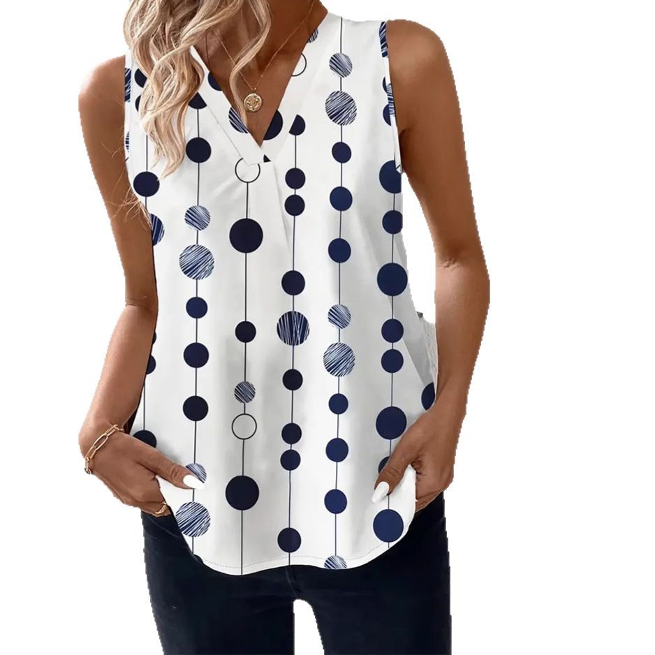 Women's V-Neck Sleeveless Polka Dot Top