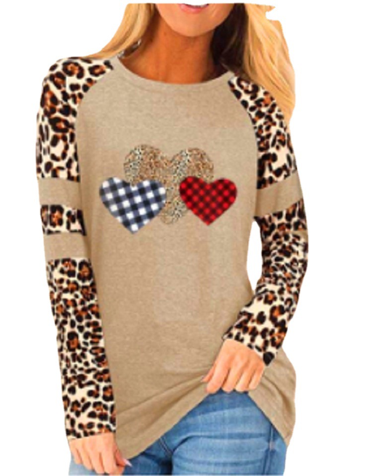 Women's Slim Fit Long Sleeve Printed Crewneck Pullover Top