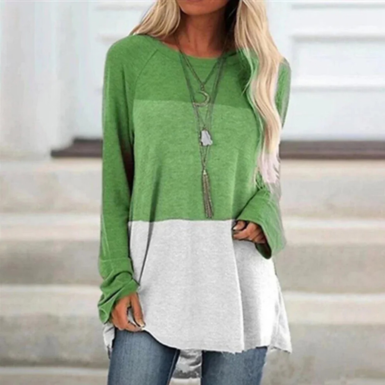 Women's Colorblock Crewneck Long Sleeve Top