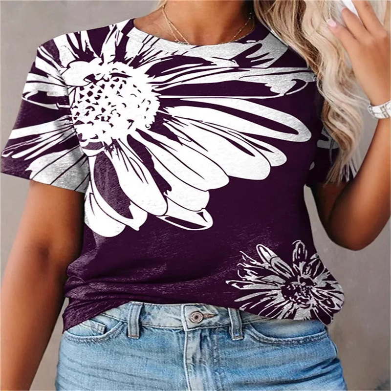 Women's 3D Print Short Sleeve Crewneck T-Shirt