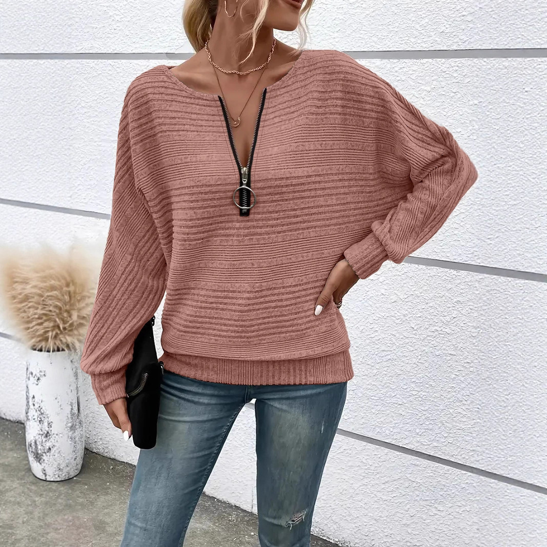 Women's Solid Color Long Sleeve Crewneck Patchwork Pullover Top