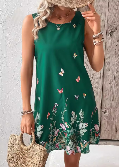 Women's Floral Print Sleeveless Tank Dress Casual Midi