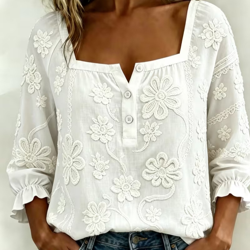 Women's Floral Print One-Shoulder Long Sleeve Blouse