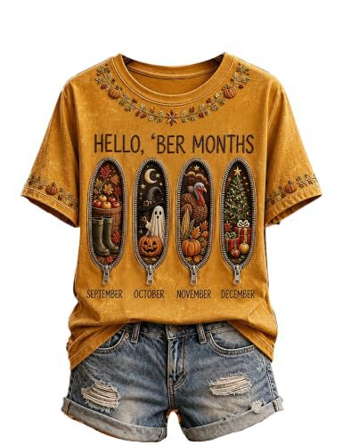 Olive Pumpkin Maple Leaf Print Short Sleeve T-Shirt