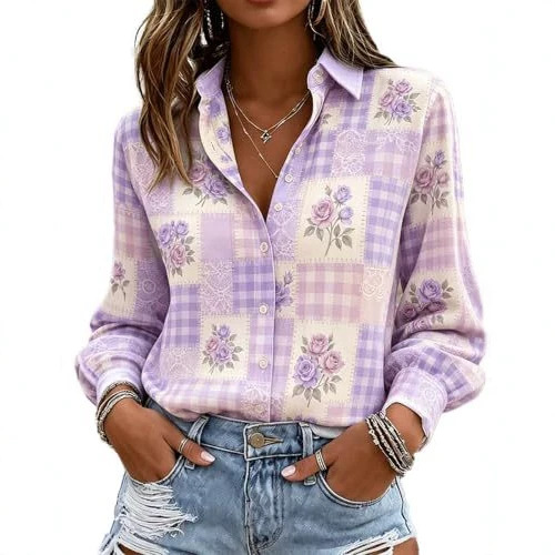 Women's Floral Print Long Sleeve Button-Up Shirt