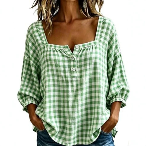 Women's Plaid Print Long Sleeve Off-Shoulder Blouse