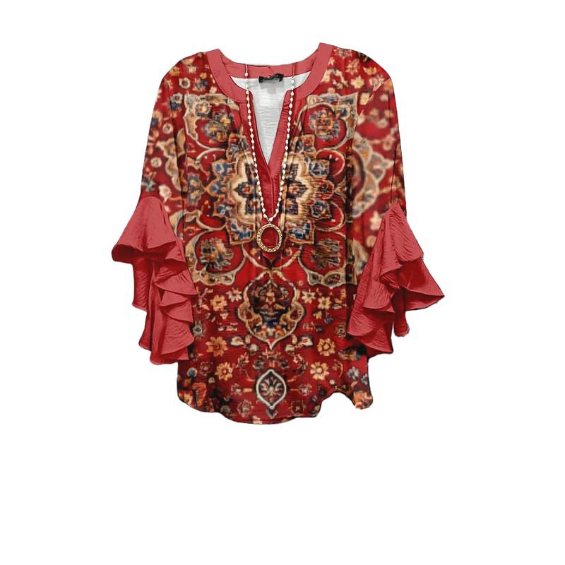 Women's Floral Tree Print Rolled Sleeve Blouse