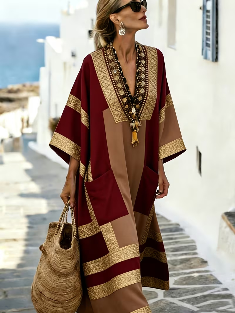 Women's Boho A-Line Midi Dress with 3D Print