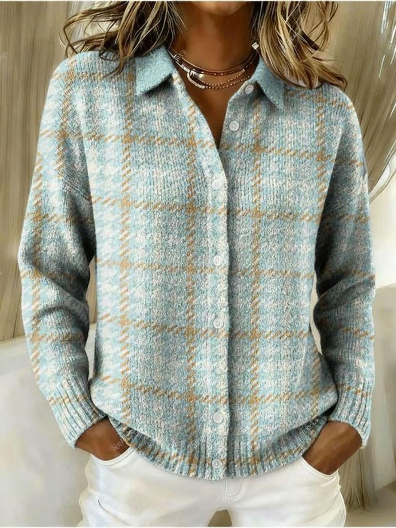 Women's Unique Plaid Print Long Sleeve Button-Up Shirt