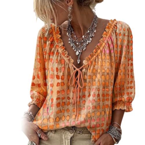 Women's Polka Dot Print Drawstring Long Sleeve Blouse