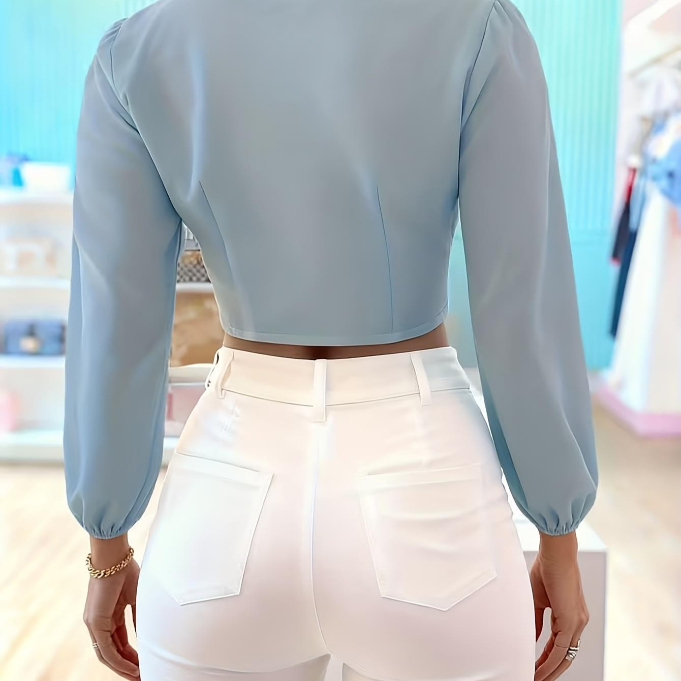 Women's Tie-Front Puff Sleeve Shirt