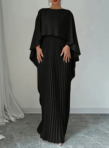Women's Batwing Sleeve Pleated Two-Piece Dress Set