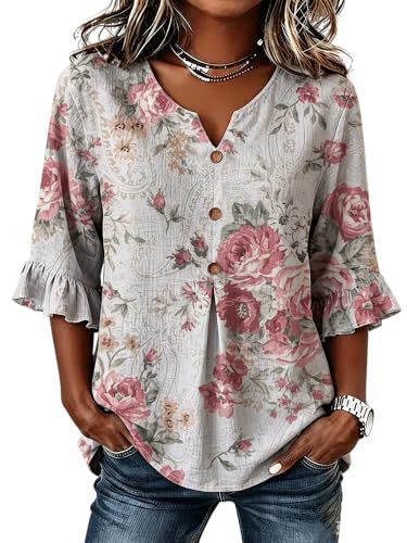 Women's Floral Print Short Sleeve Button-Up Casual Shirt
