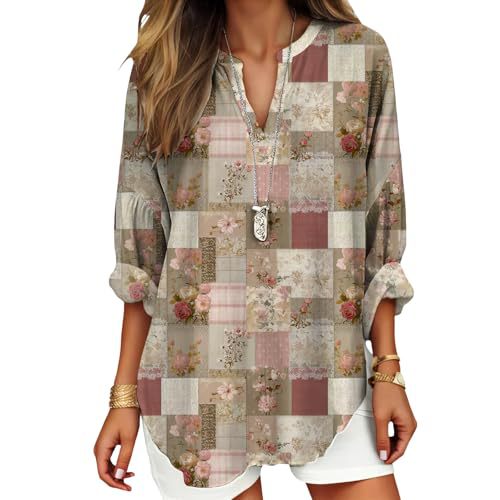 Plaid Print V-Neck Long Sleeve Women's Top