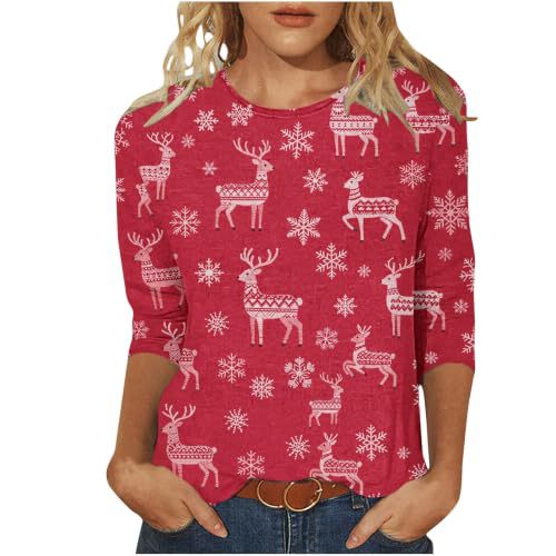 Retro Christmas Snowflake Print Crewneck Half-Sleeve Top
