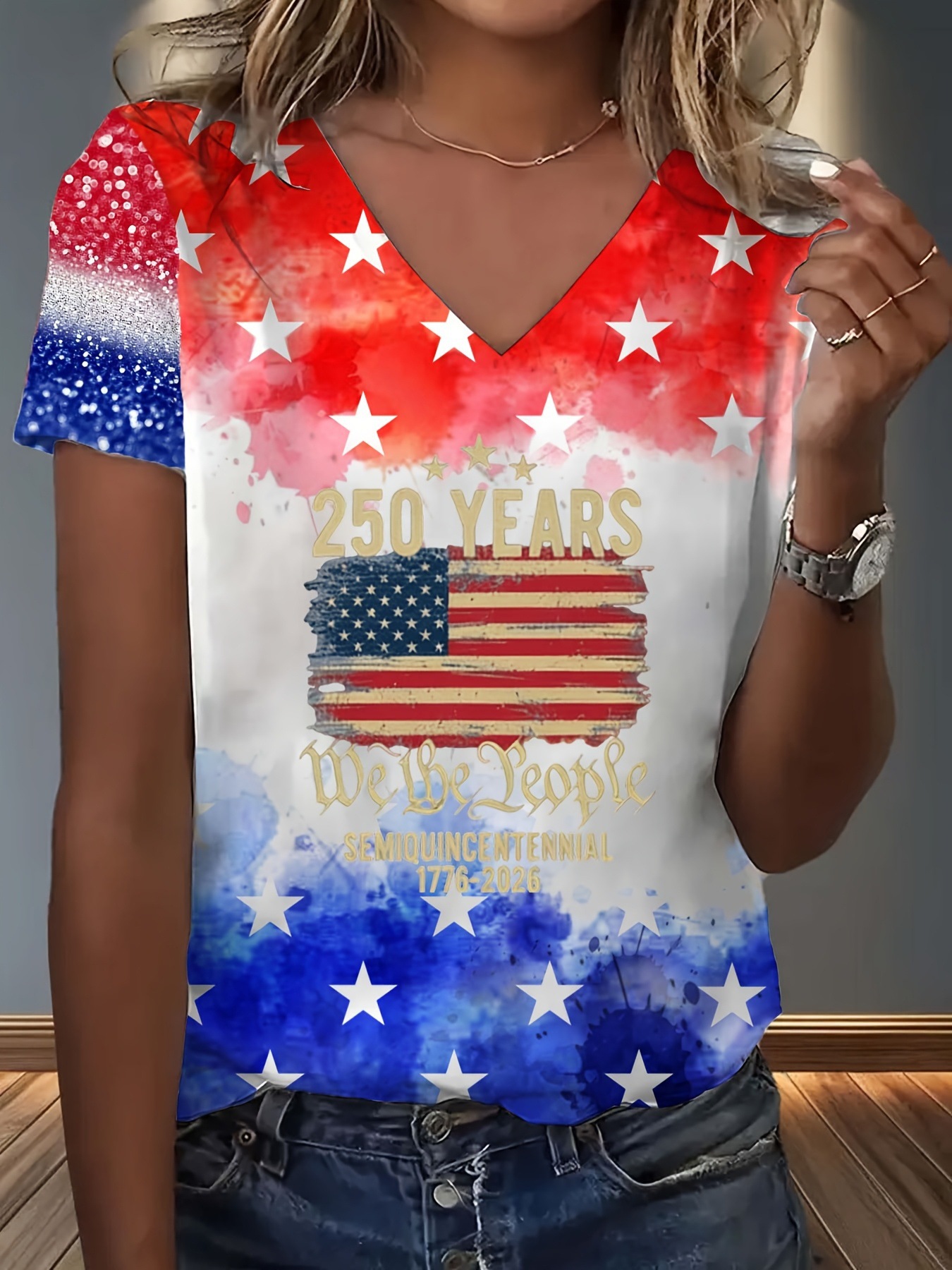 American Flag Statue of Liberty Short Sleeve T-Shirt