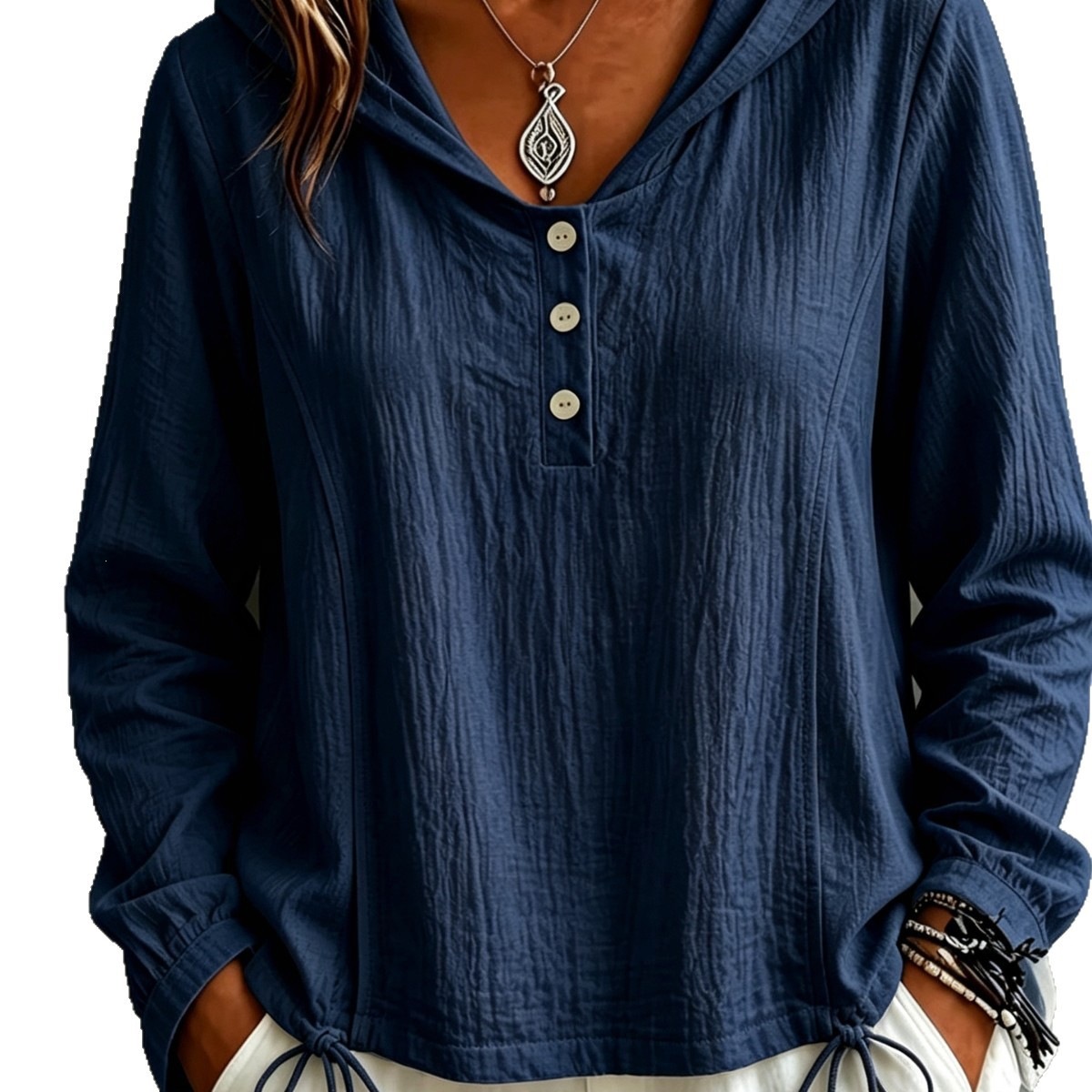 Drawstring Hooded Half-Button Lightweight Vacation Shirt