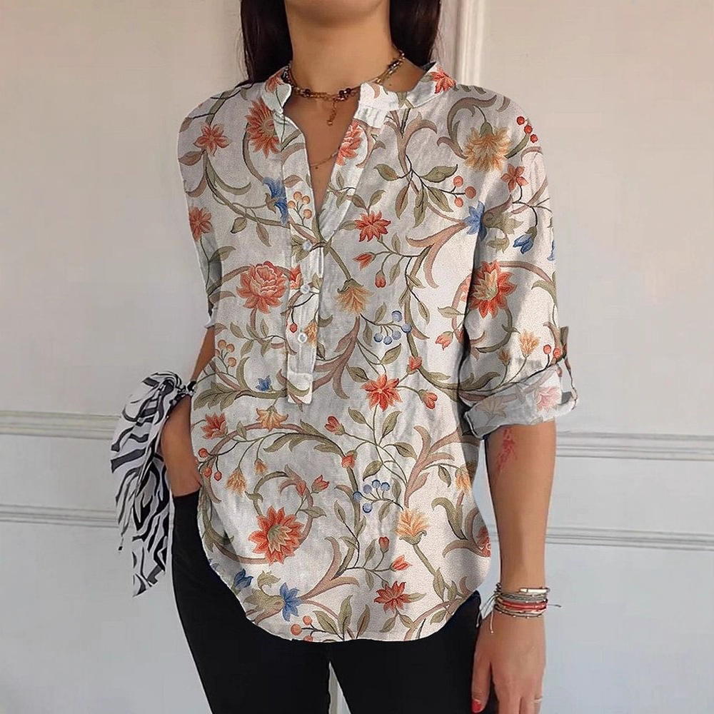 Women's Loose Casual Retro Button-Up Shirt with Graphic Print