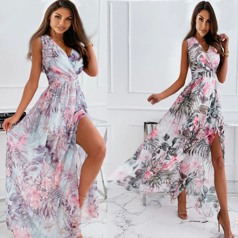 Women's Chiffon Floral Print Tie Dress