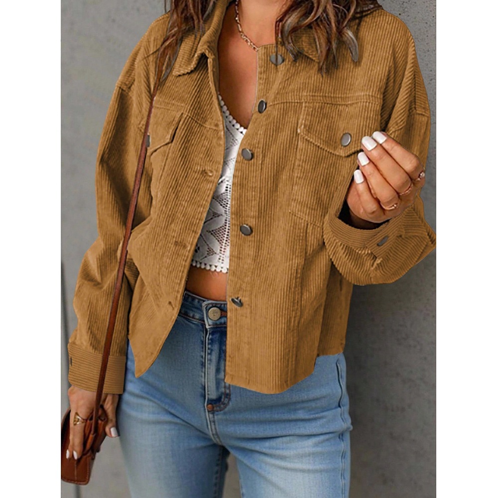 Women's Retro Corduroy Solid Color Loose Pocket Shirt