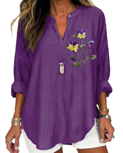 Bamboo & Tree Print V-Neck Long-Sleeve Women's T-Shirt
