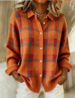 Women's Unique Plaid Print Long Sleeve Button-Up Shirt