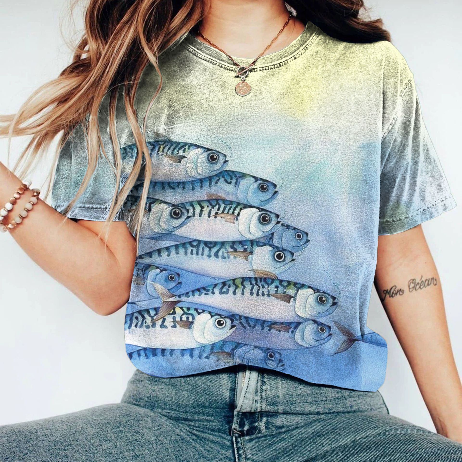 Women's Digital Print Crewneck Short Sleeve T-Shirt