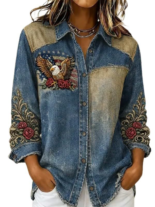 Women's American Celebration Print Long Sleeve Shirt