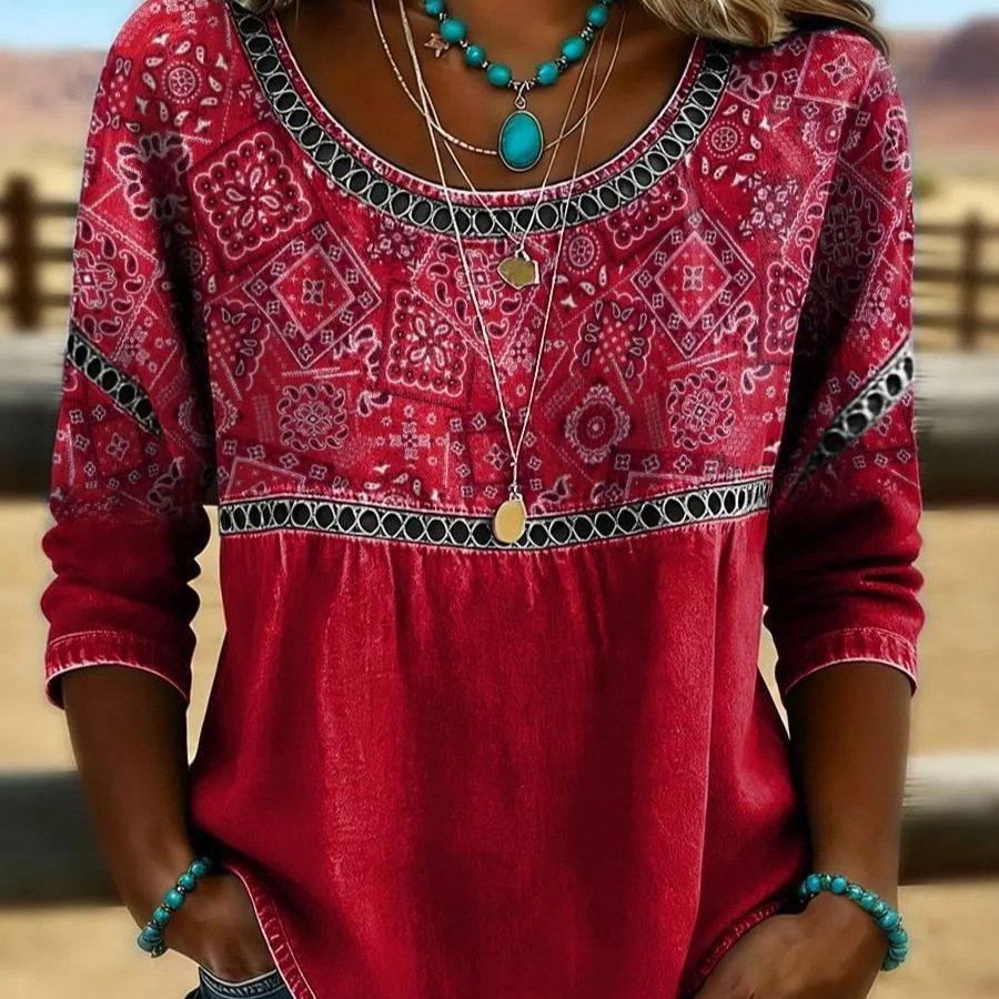 Boho Star Print Crewneck Short Sleeve Top