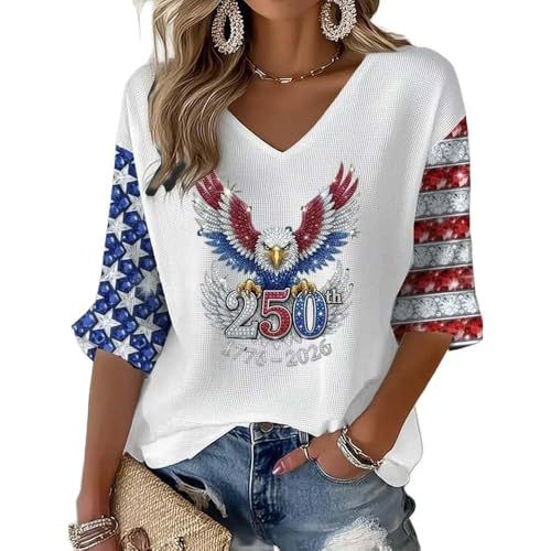 Women's V-Neck Long Sleeve Eagle Print T-Shirt