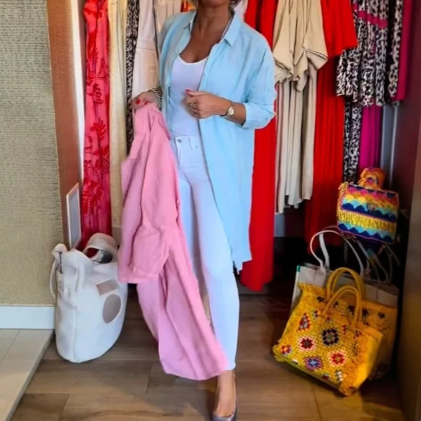Women's Loose Fit Solid Color Long Sleeve Button-Down Shirt