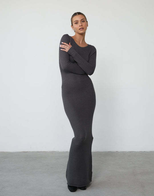 Women's Round Neck Long Sleeve Open Back High Waist Bodycon Dress