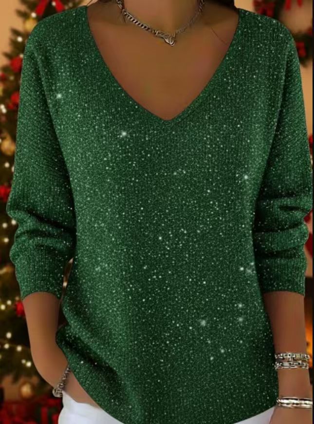 Women's Star Polka Dot Print V-Neck Long Sleeve T-Shirt