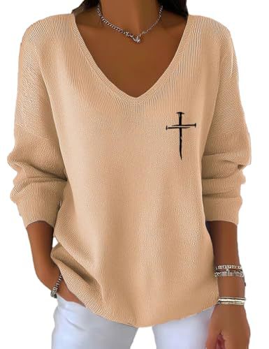 Women's Cross Print V-Neck Long Sleeve T-Shirt