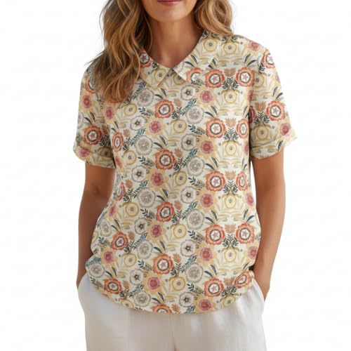 Women's Floral Print Short Sleeve Button-Down Vacation Shirt