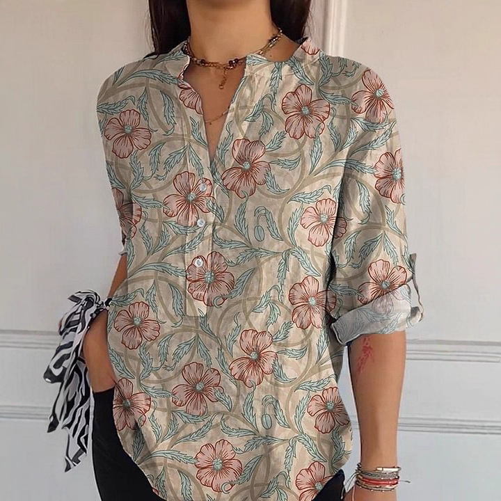 Women's Loose Casual Retro Button-Up Shirt with Graphic Print