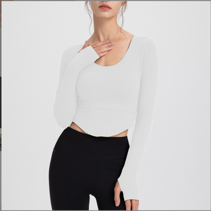 Women's Long Sleeve Yoga Top with Built-in Bra Pads, Breathable Moisture-Wicking Workout Shirt