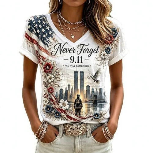 Women's Floral Print V-Neck Short Sleeve T-Shirt