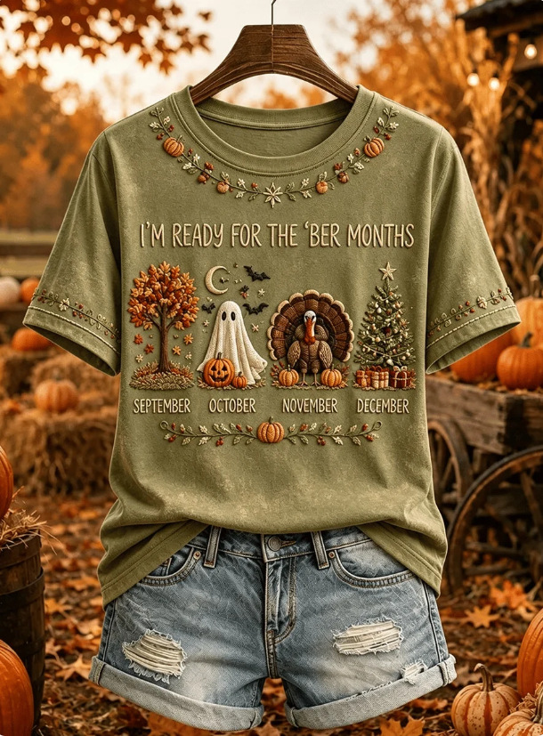 Halloween Maple Leaf Ghost Print Short-Sleeve T-Shirt
