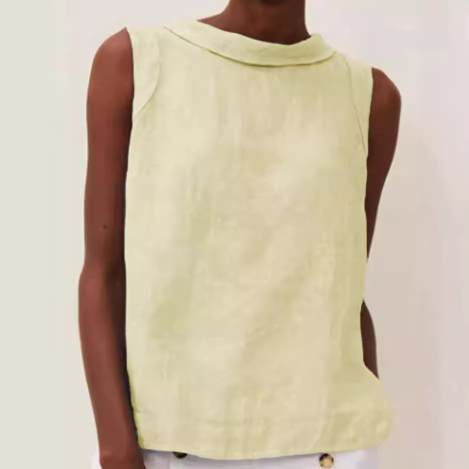 Cotton-Linen Solid Crewneck Sleeveless Top