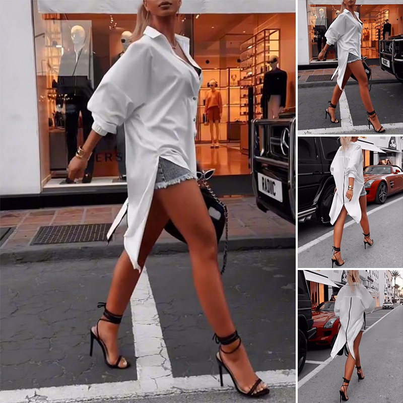 Women's Solid Color Long Sleeve Button-Up Casual Shirt Top