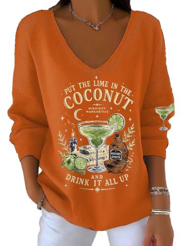Coconut Letter Print V-Neck Long Sleeve Women's Shirt