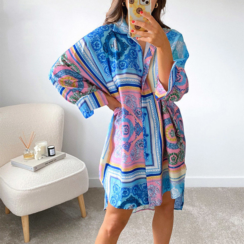 Floral Print Loose Fit Long Sleeve Blouse