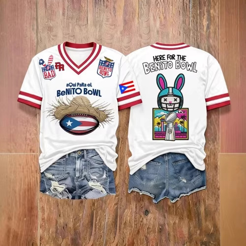 Women's V-Neck Short Sleeve Rabbit Sports Graphic T-Shirt