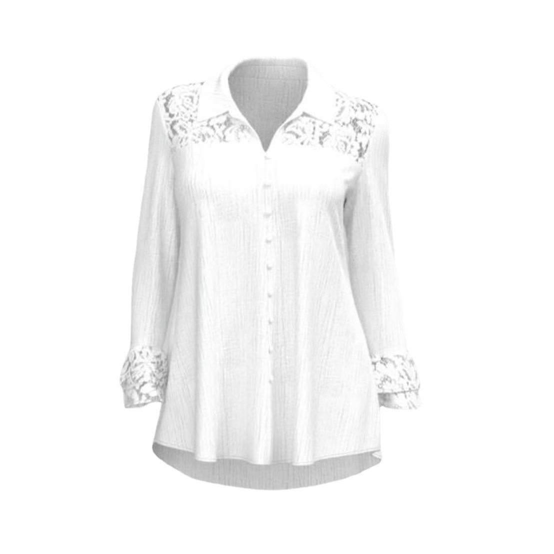 Women's Lace Trim Patchwork Long Sleeve Button-Up Shirt Retro