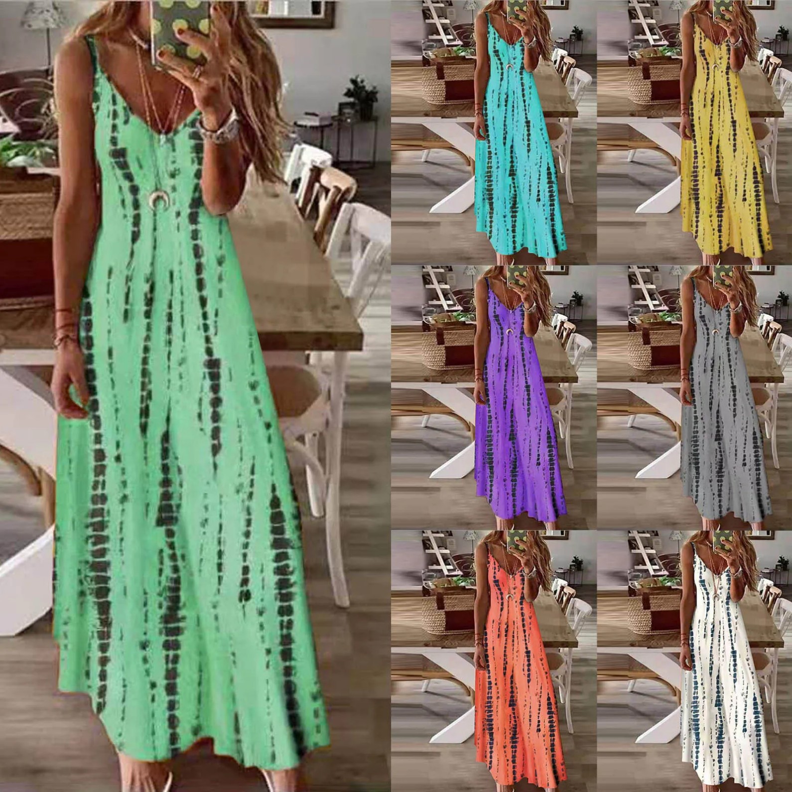 Women's Vintage Floral Print Sleeveless Midi Dress Casual Loose Fit